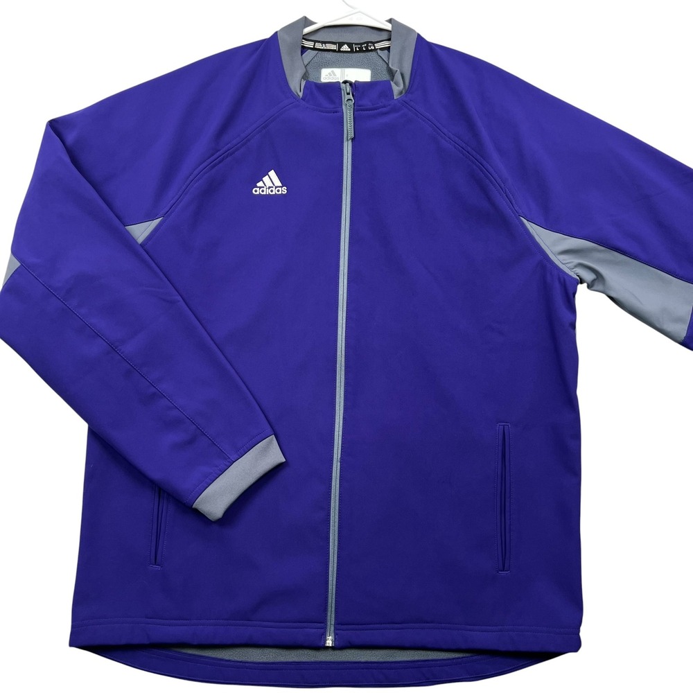 Adidas Full Zip Jacket Mens Large Purple Grey Fleece Lined Athletic 0DE003
